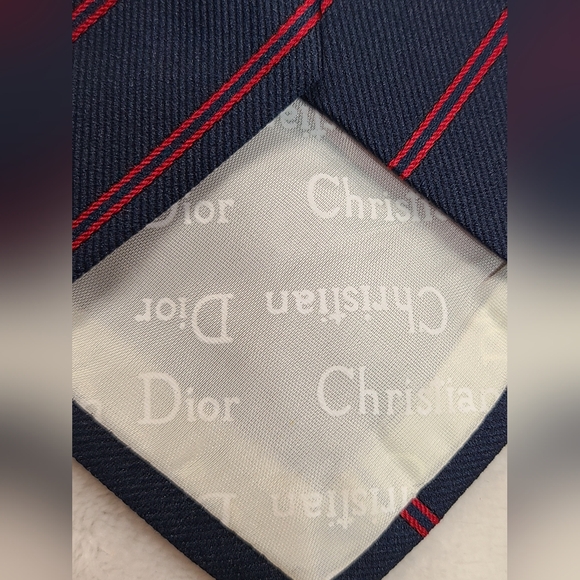 Vintage Christian Dior Navy & Red Striped Logo Tie - Picture 4 of 4